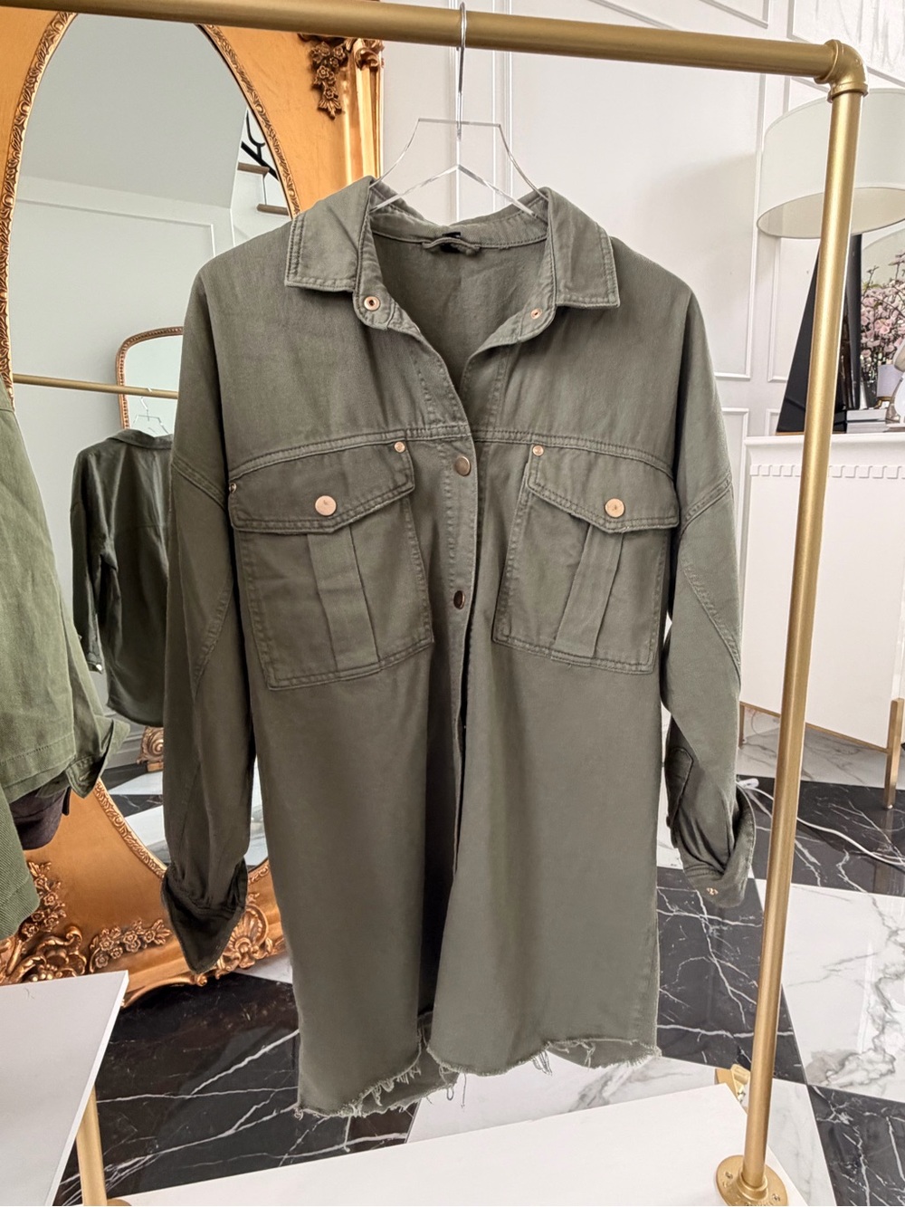Women’s Utility Shirt Jacket in Olive Green